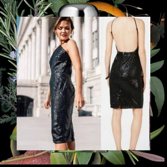 NWT ADRIANNA PAPELL Black Sequin Mini Midi Dress XS Backless Strappy Party Sexy - Picture 1 of 13